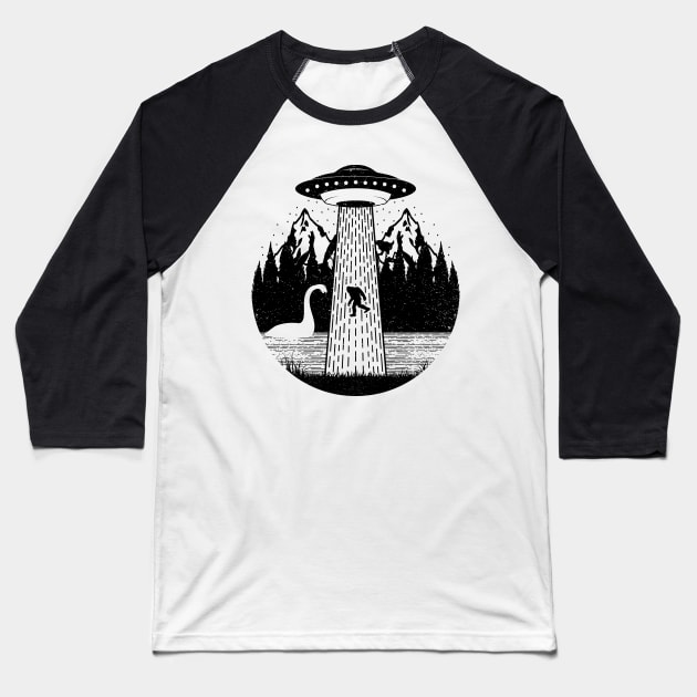 Bigfoot Ufo Abduction Baseball T-Shirt by Tesszero